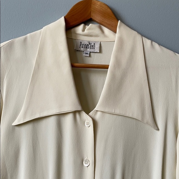 Vintage Y2K Neutral Wide Collar Tailored Shirt - Picture 7 of 9